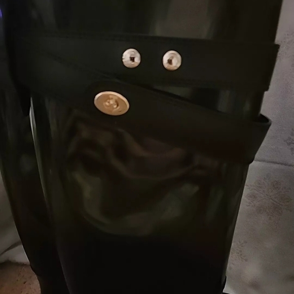 Coach Boots Tara Tall Black Gloss Rubber Rain Boots Size 8 - Picture 5 of 16